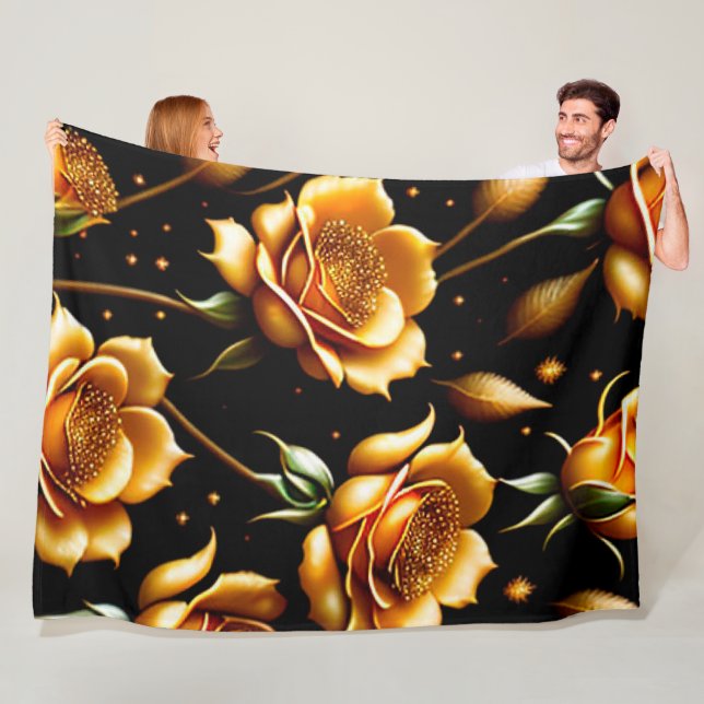 Modern Luxury Boho Gold Rose Collection Fleece Blanket (In Situ)