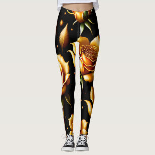 Modern Luxury Boho Gold Rose Collection Leggings