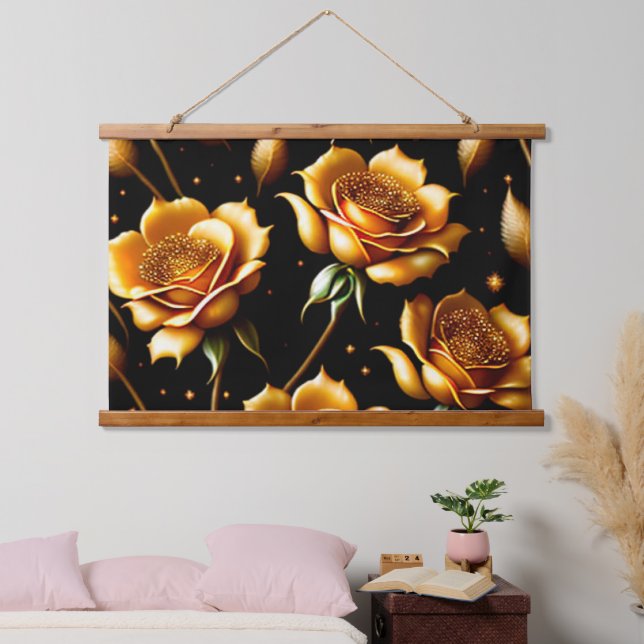 Modern Luxury Boho Gold Rose Collectiony Hanging Tapestry (Bedroom)