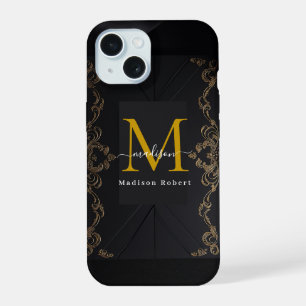 Modern Luxury Brown Monogram Initial Funny Script iPhone 15 Case