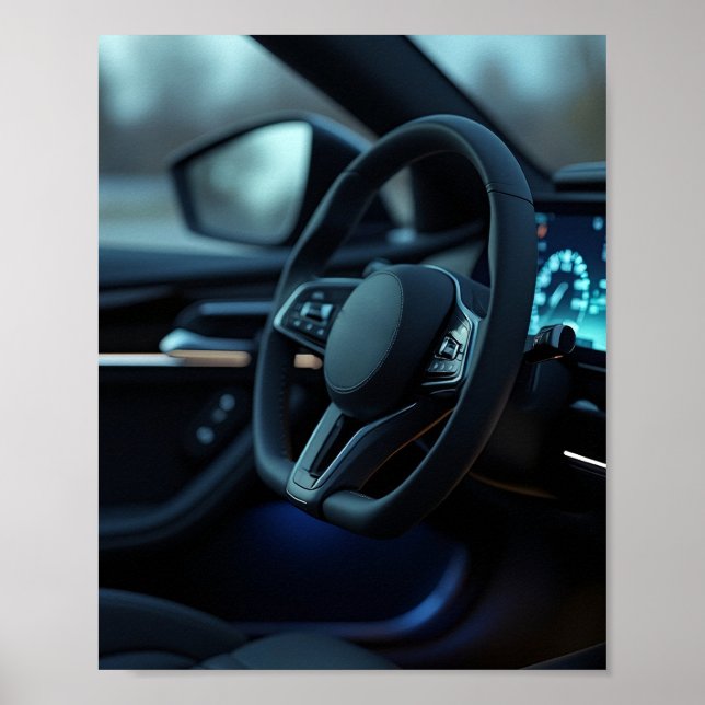 Modern Luxury Car Interior Blue Ambient Light Poster (Front)