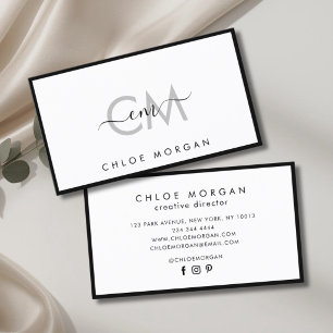 Modern luxury chic black white script signature  business card