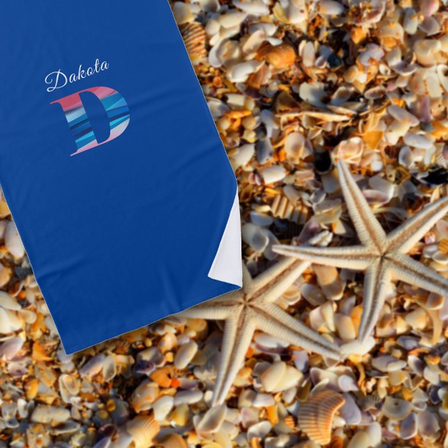 Modern luxury coral blue initial name D blue Beach Towel (Creator Uploaded)