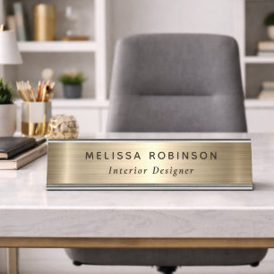 Modern Luxury Faux Gold Brushed Metallic  Desk Name Plate