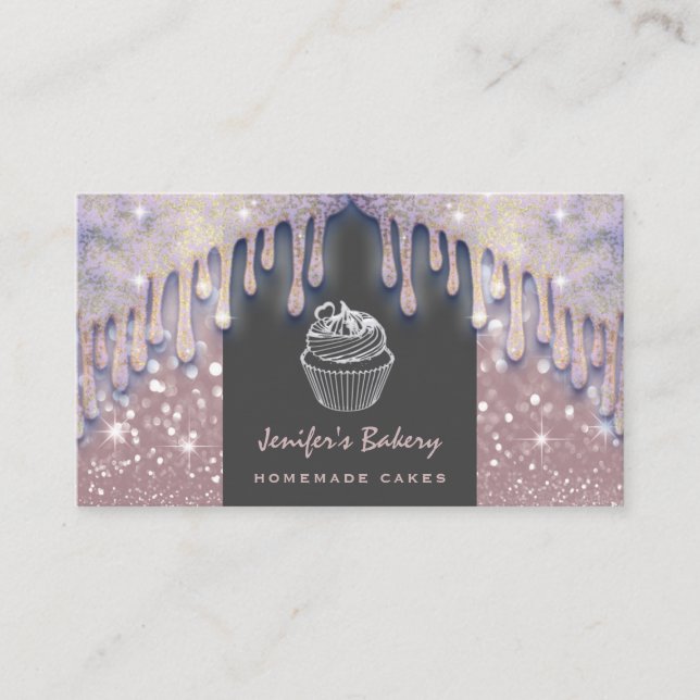 Modern luxury glittery cute cupcake bakery business card (Front)