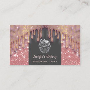 Modern luxury glittery drips cute cupcake bakery business card