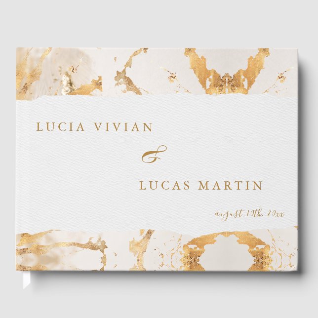 Modern Luxury Gold Abstract Wedding  Guest Book (Front)