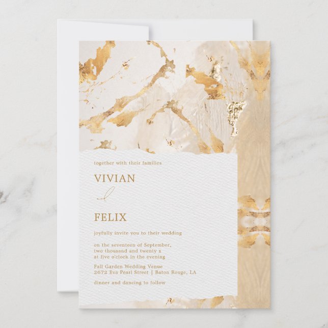Modern Luxury Gold Abstract Wedding Invitation (Front)