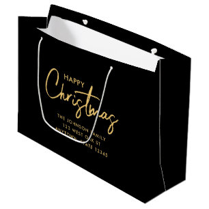 Modern Luxury Gold and Black Christmas Large Gift Bag