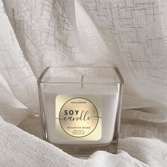 Modern Luxury gold black script soy candle   Square Sticker (Creator Uploaded)