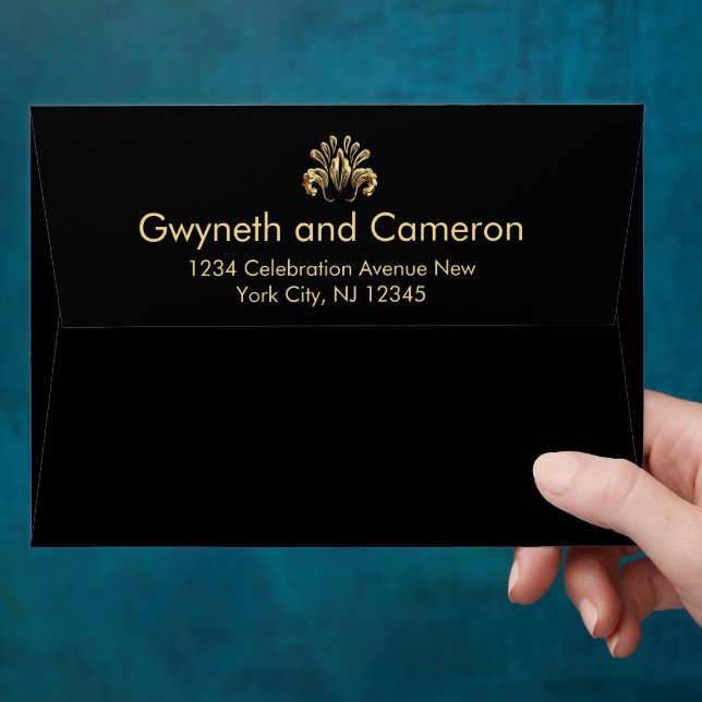 Modern Luxury Gold Black Sparkles  Envelope (Hand)