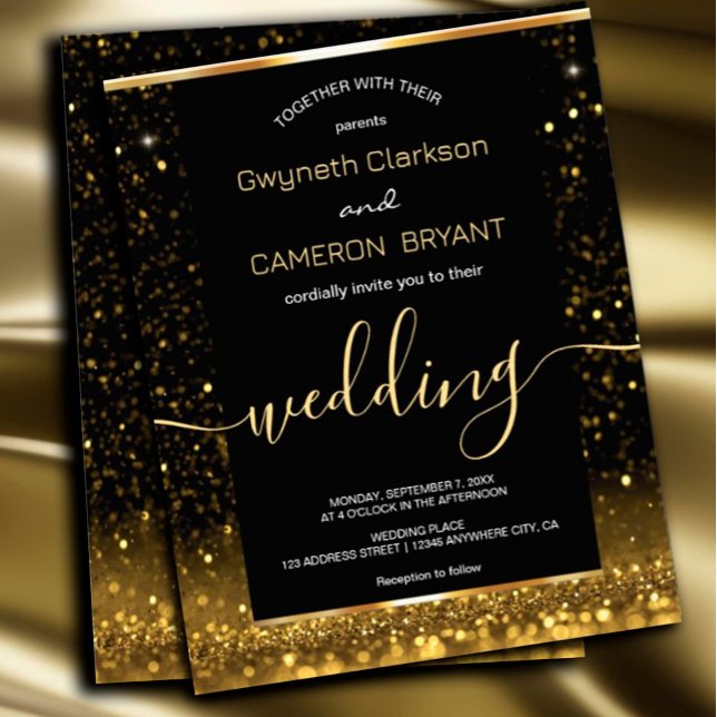 Modern Luxury Gold Black Sparkles Invitation Flyer (#goldeninvitation #zazzlemade #sparklesinvitation #luxuryinvitation invitationwedding #goldandblack)
