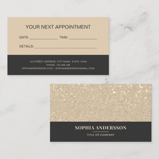 Modern Luxury Gold Glitter Appointment Card (Front/Back)