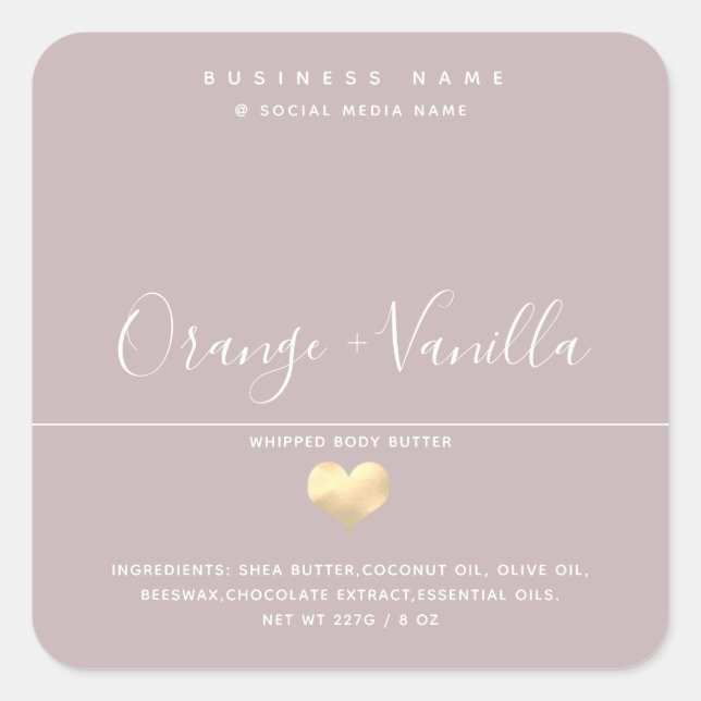 Modern luxury gold heart typography  body butter s square sticker (Front)