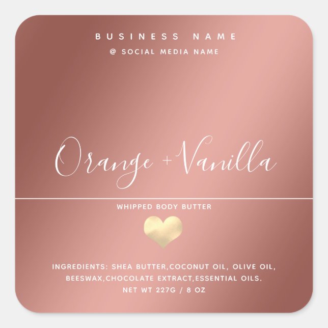 Modern luxury gold heart typography  body butter s square sticker (Front)