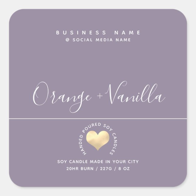 Modern luxury gold heart typography  candle  class square sticker (Front)