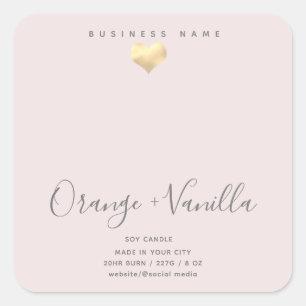 Modern luxury gold heart typography candle squar square sticker