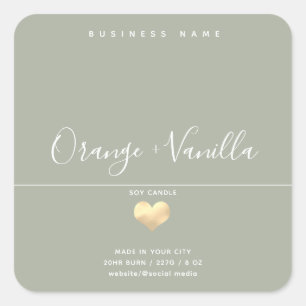 Modern luxury gold heart typography candle square sticker