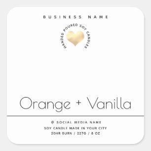Modern luxury gold heart typography candle square sticker