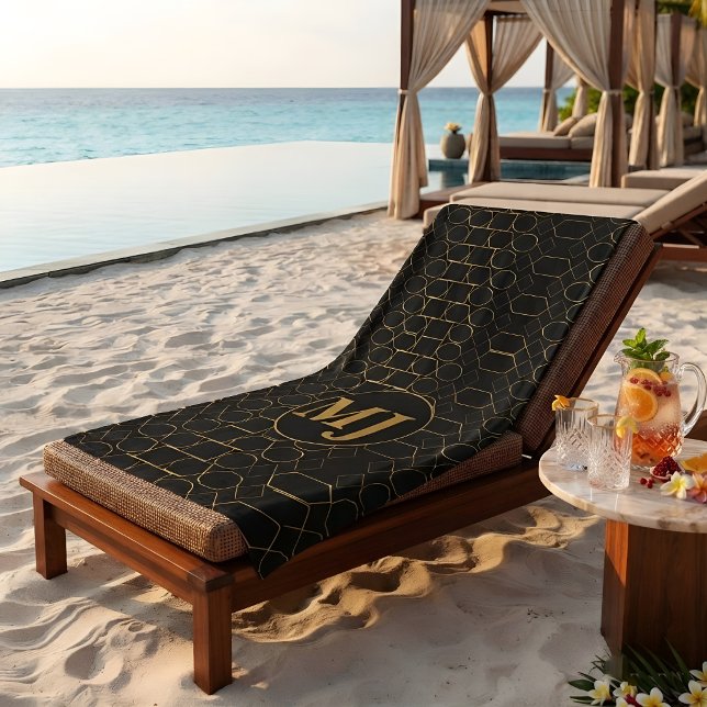Modern Luxury Gold Monogram Personalised Beach Towel (Creator Uploaded)