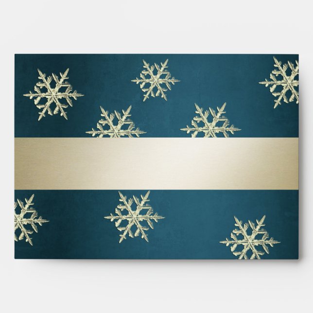 Modern luxury gold snowflakes Holiday Envelope (Front)