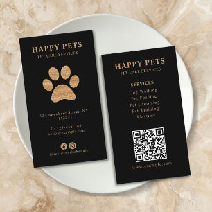 Modern Luxury Golden Black Paw Pet Care Services Business Card