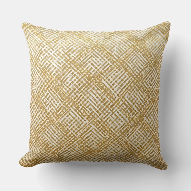 Modern, Luxury, Golden Grid Pattern Cushion (Front)