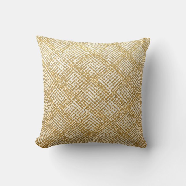 Modern, Luxury, Golden Grid Pattern Cushion (Front)