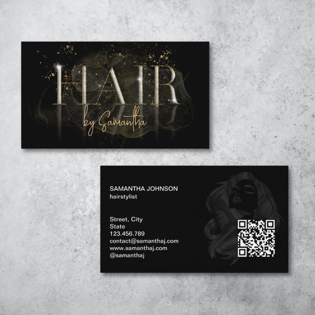 modern luxury hair stylist rose gold typography business card (Creator Uploaded)