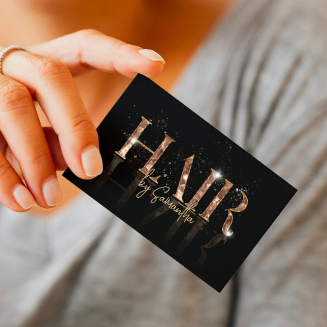 modern luxury hair stylist rose gold typography business card (Creator Uploaded)