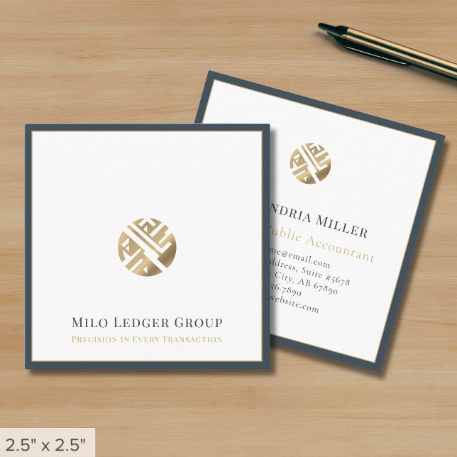 Modern Luxury Logo Framed Border Square Business Card (Creator Uploaded)