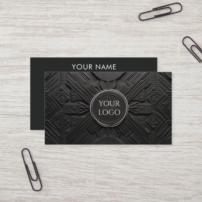 Modern luxury matte black custom logo social media business card (Front/Back In Situ)