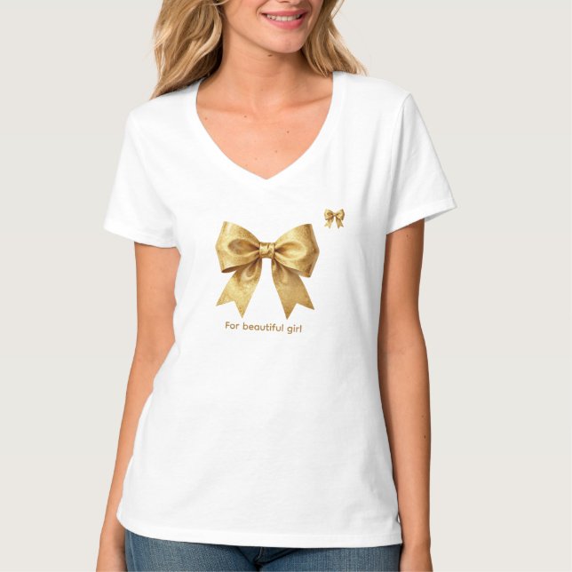 Modern Luxury Metallic Sparkle Bow Decorative Pill T-Shirt (Front)