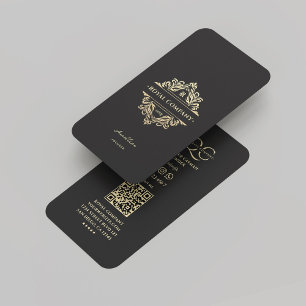 Modern Luxury Monogram Black Gold Ornament Logo Business Card