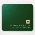 Modern Luxury Monogram Mouse Pad<br><div class="desc">Add a touch of sophistication to your workspace with this personalised emerald green textured print gold monogram mouse pad. The classic block typography and brushed monogram medallion with your initials make it a perfect accessory for your home or office. The smooth surface and non-slip backing provide optimal mouse performance, making...</div>