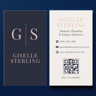 Modern Luxury Navy and Blush Professional QR Code Business Card