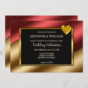Modern Luxury red gold glitter hearts Wedding Invitation