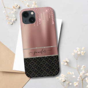 Modern Luxury Rose Gold Black Chic Glitter  iPhone 13 Case