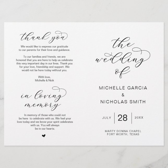 Modern Luxury Script, Foldable Wedding Programs (Front)