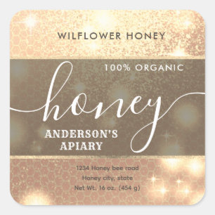 Modern luxury sparkle honey jar label