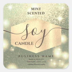 Modern luxury sparkle script soy candle label