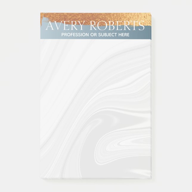 Modern Luxury steel blue gold stripe Post-it Notes (Front)