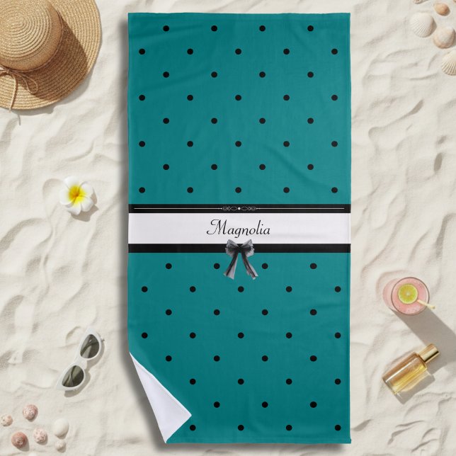 Modern Luxury Teal Monogram Summer Beach Towel (Deep teal luxury. An oversized, personalized towel for your first-class beach day.)