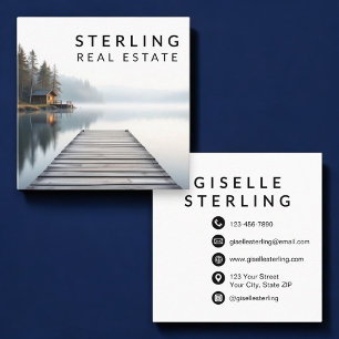 Modern Luxury Tranquil Lakefront Real Estate Square Business Card