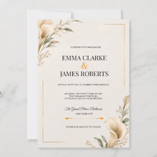 Modern Luxury Wedding Invitation with Beige Floral