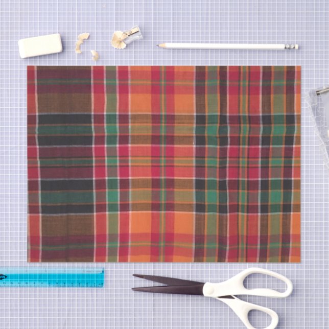 Modern Madras Plaid Orange Green Square Pattern  Tissue Paper (Craft)