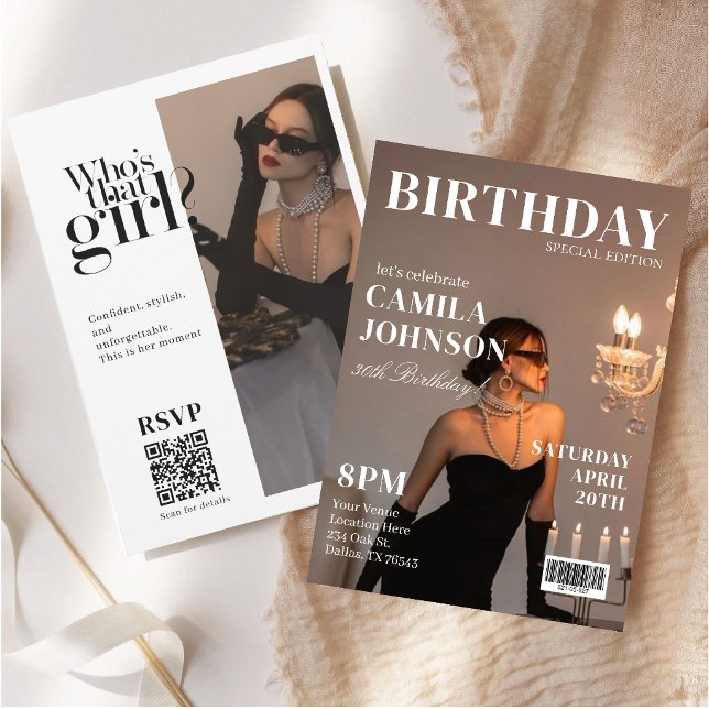 Modern Magazine cover Birthday invitation for Her (Creator Uploaded)