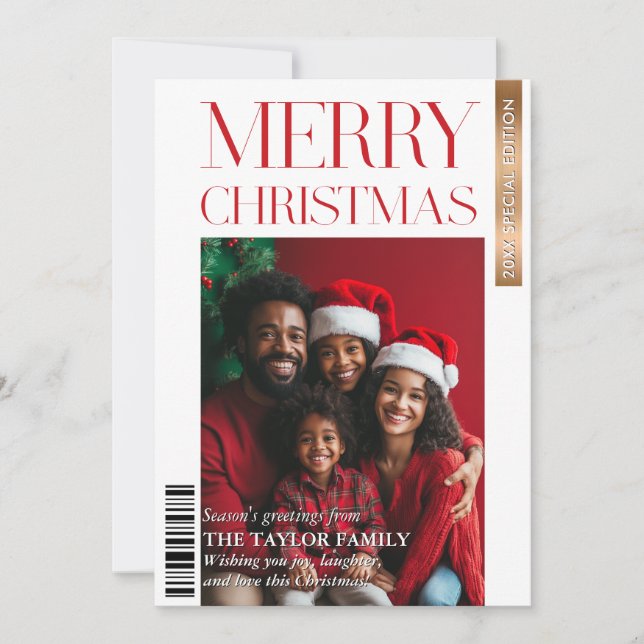 Modern Magazine Cover Family Photo Highlights Invitation (Front)