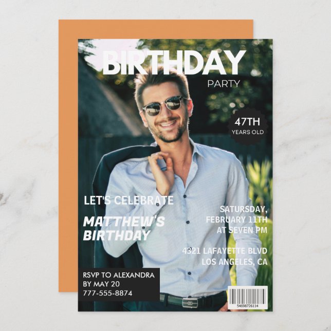 Modern Magazine Cover for him 47th birthday Invitation (Front/Back)