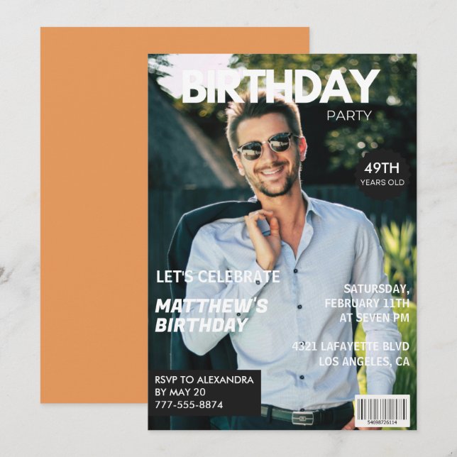 Modern Magazine Cover for him 49th birthday Invitation (Front/Back)